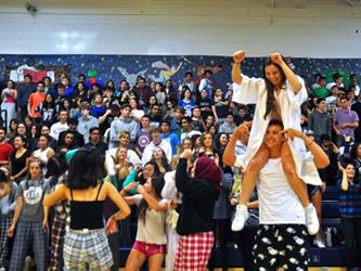 students in pajamas in gym