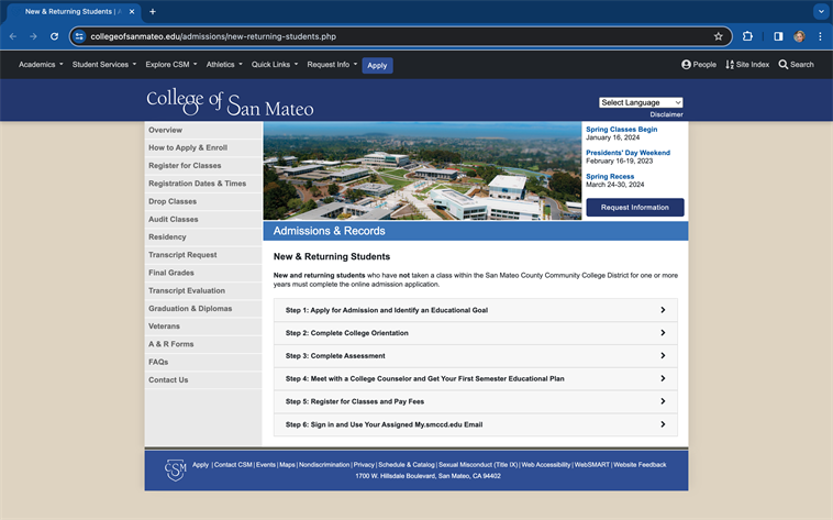 Bird's eye view of the College of San Mateo